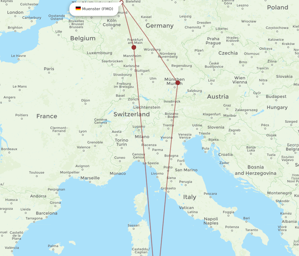 TUN to FMO flights and routes map