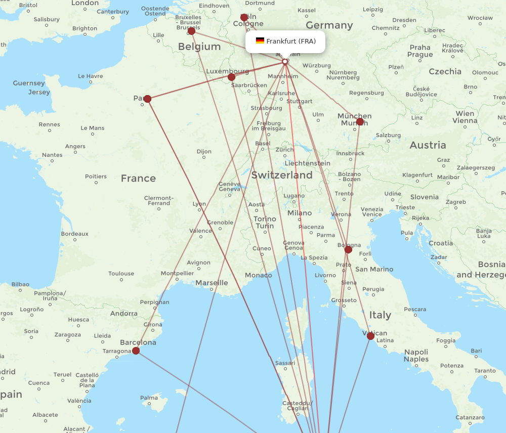 TUN to FRA flights and routes map