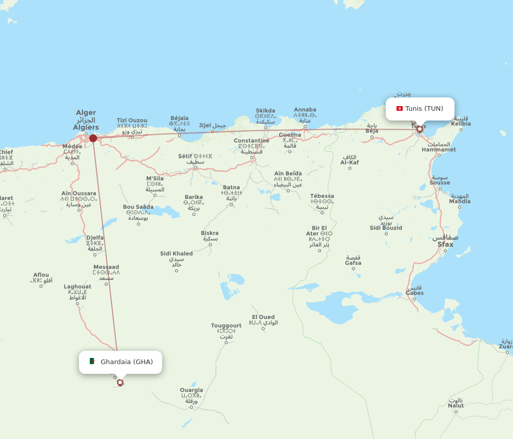 TUN-GHA flight routes