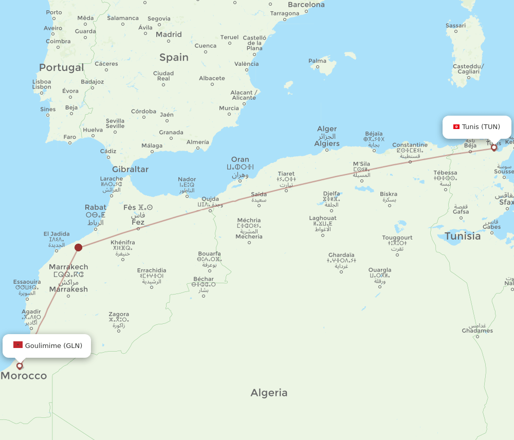 TUN-GLN flight routes