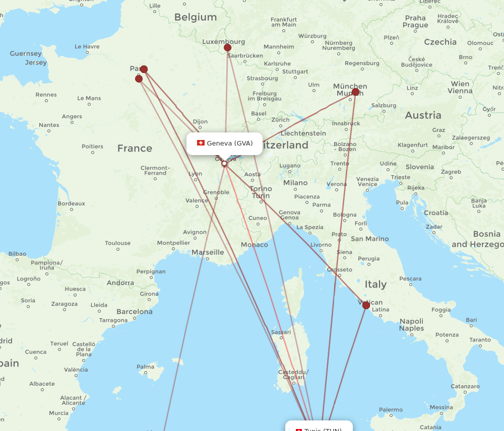TUN to GVA flights and routes map