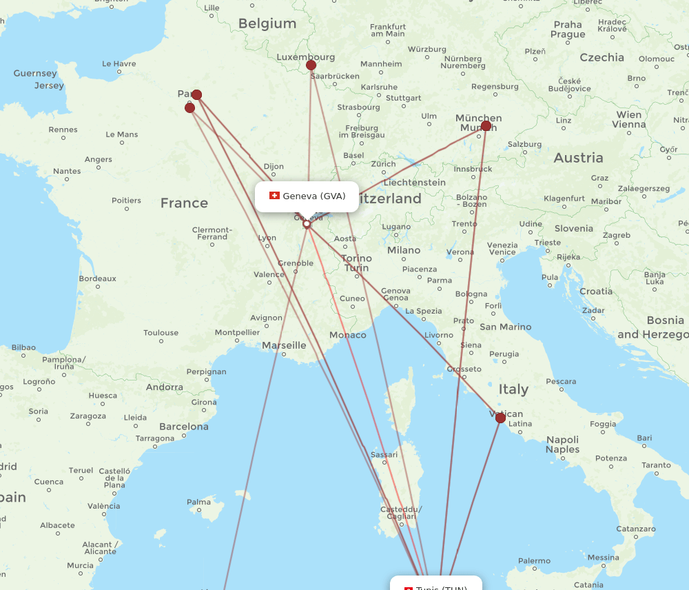 TUN-GVA flight routes