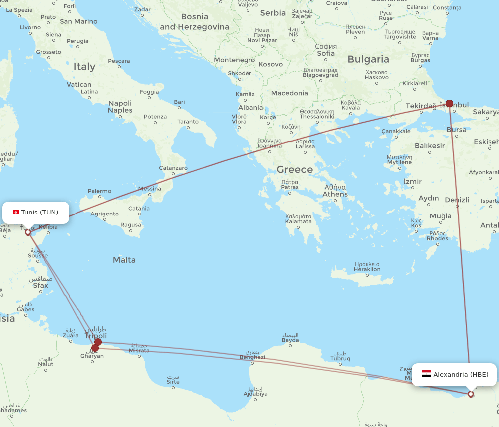 TUN-HBE flight routes