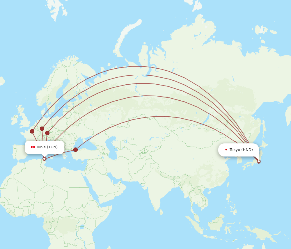TUN-HND flight routes
