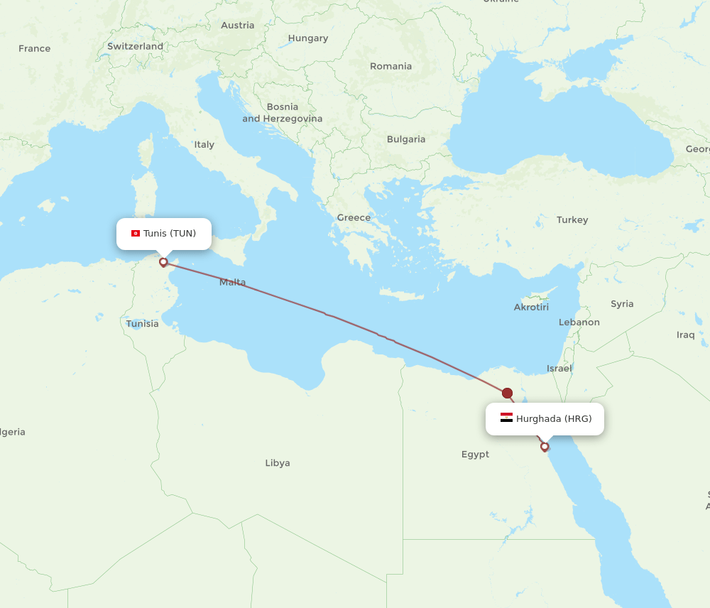 TUN to HRG flights and routes map