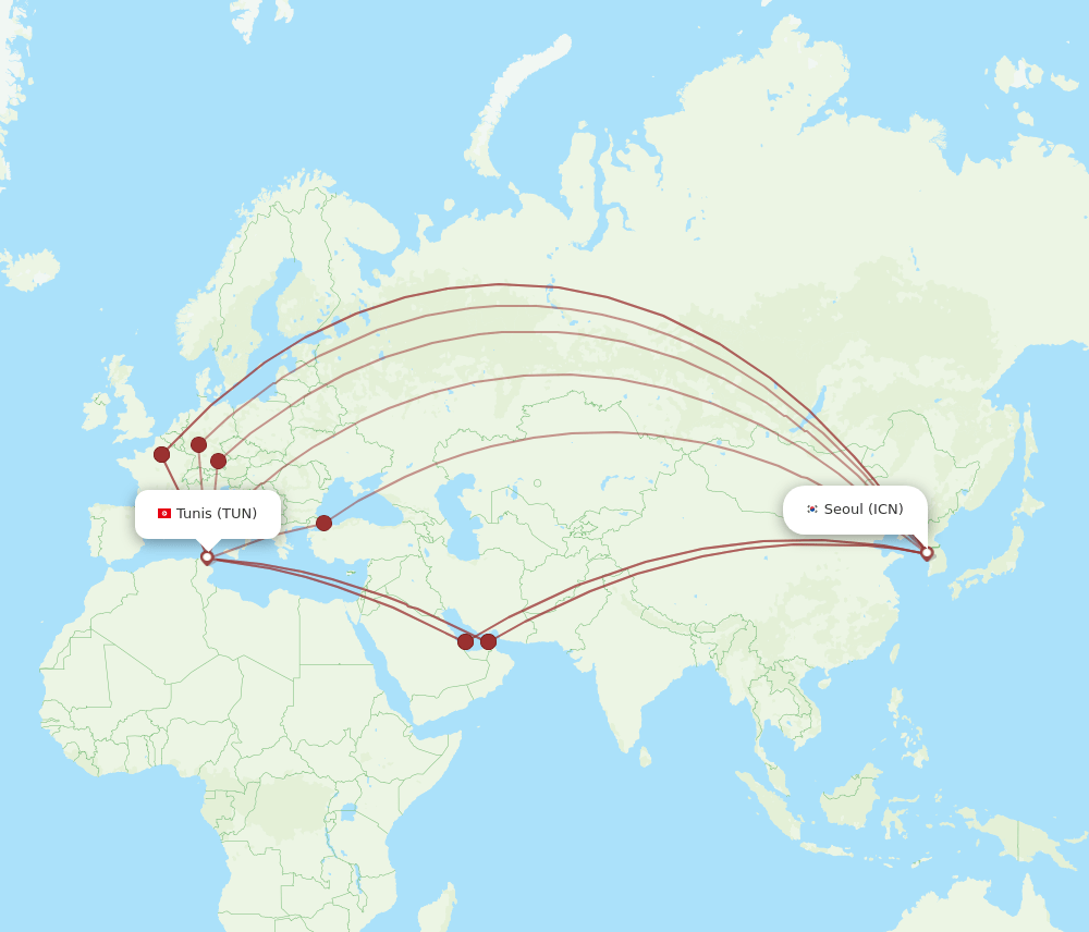 TUN-ICN flight routes