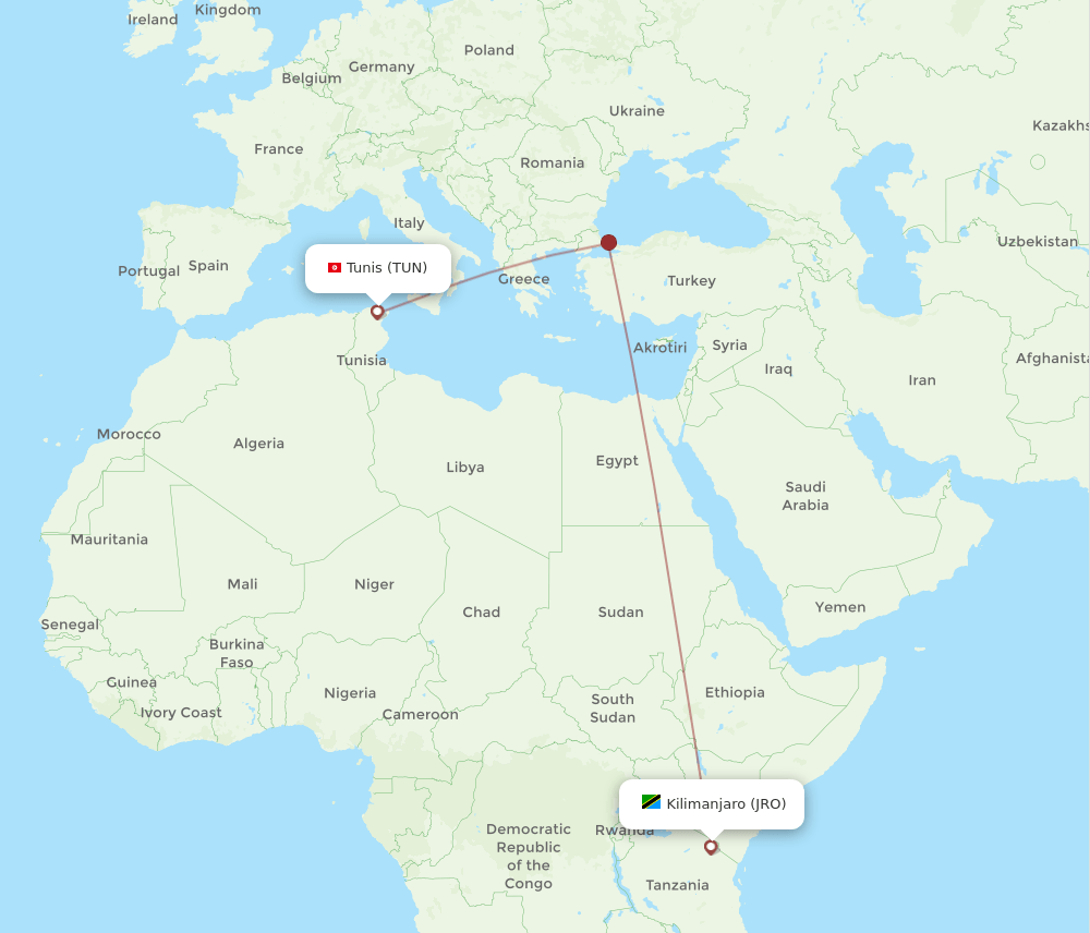 TUN-JRO flight routes