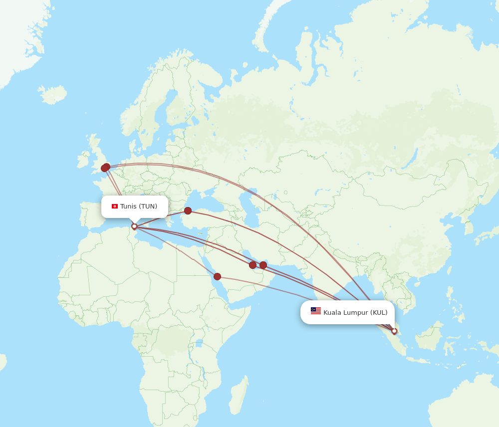 TUN-KUL flight routes