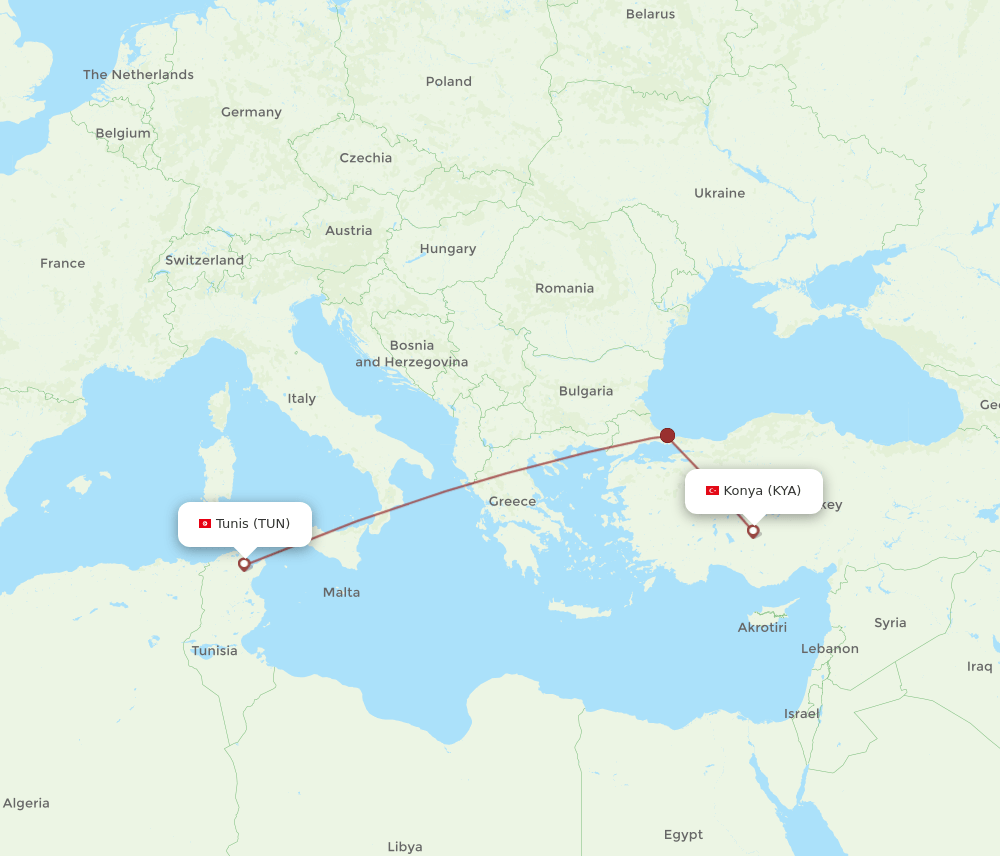 TUN to KYA flights and routes map