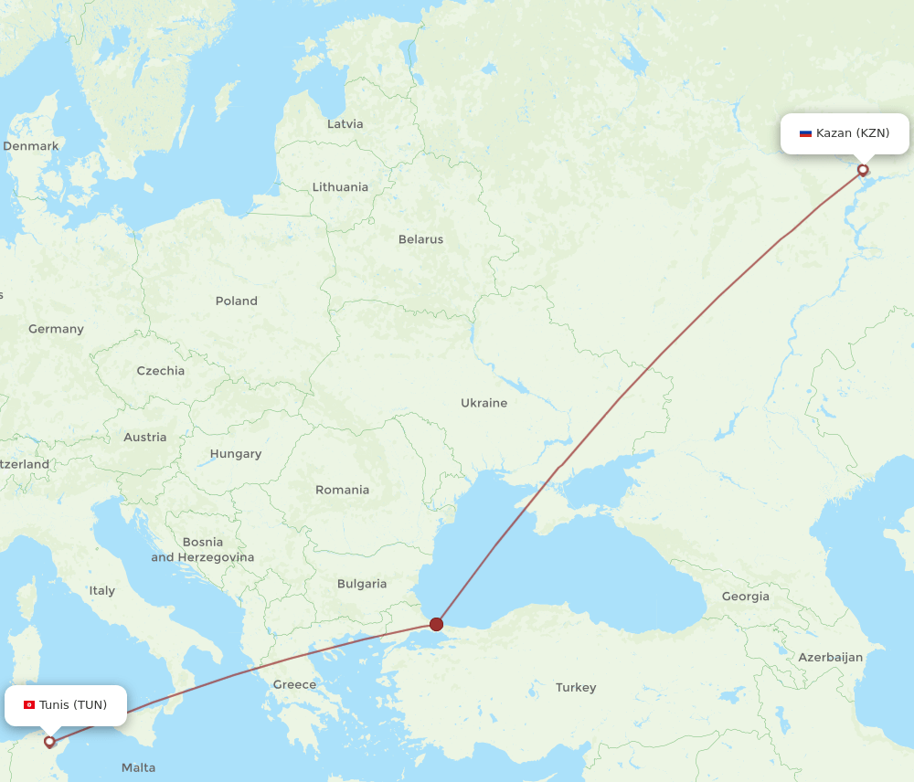 TUN to KZN flights and routes map