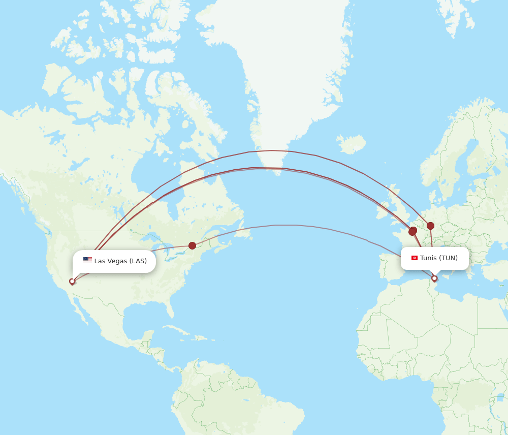 TUN-LAS flight routes