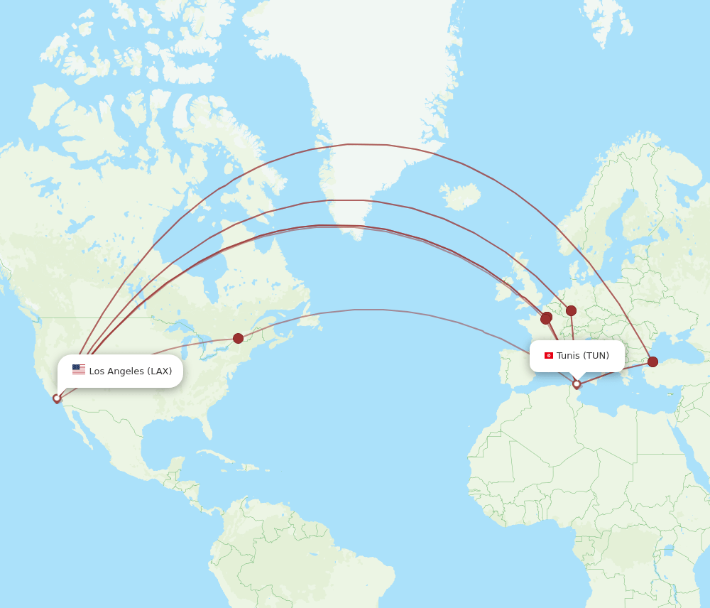 TUN-LAX flight routes