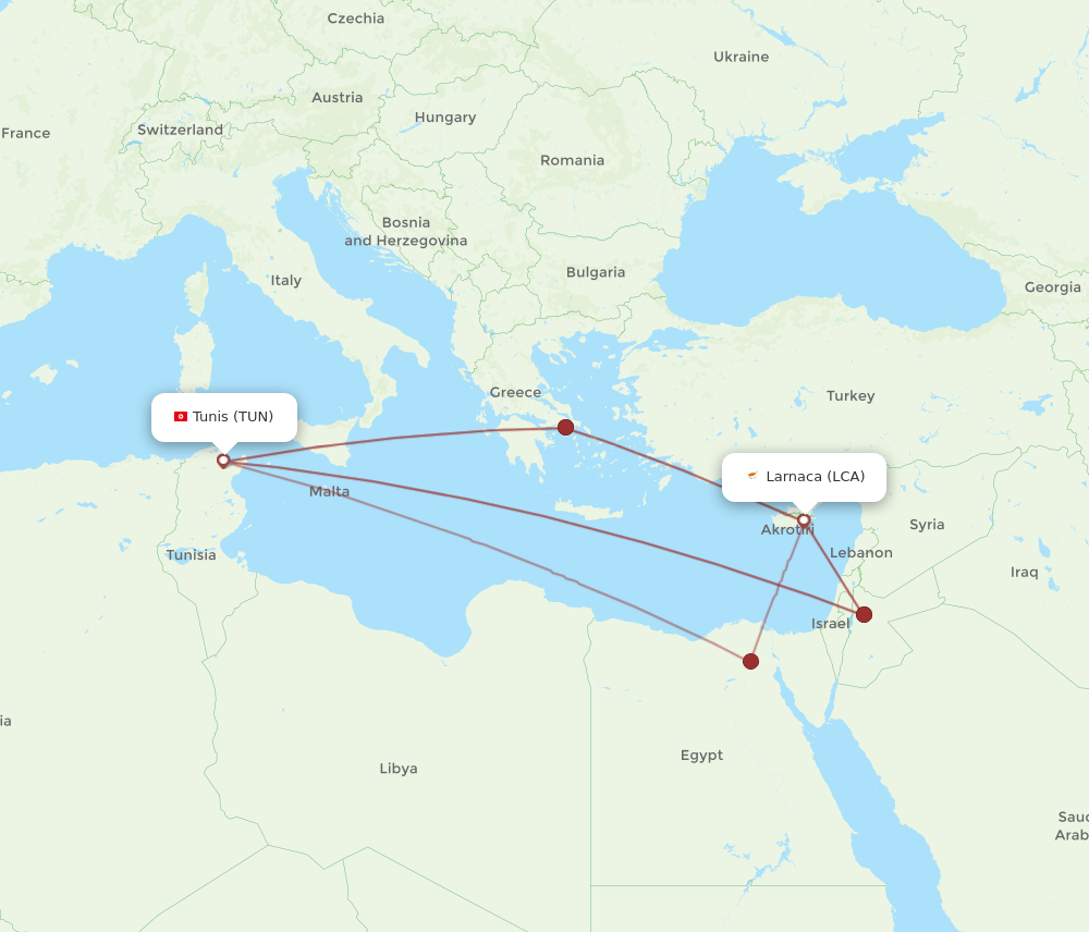 TUN-LCA flight routes