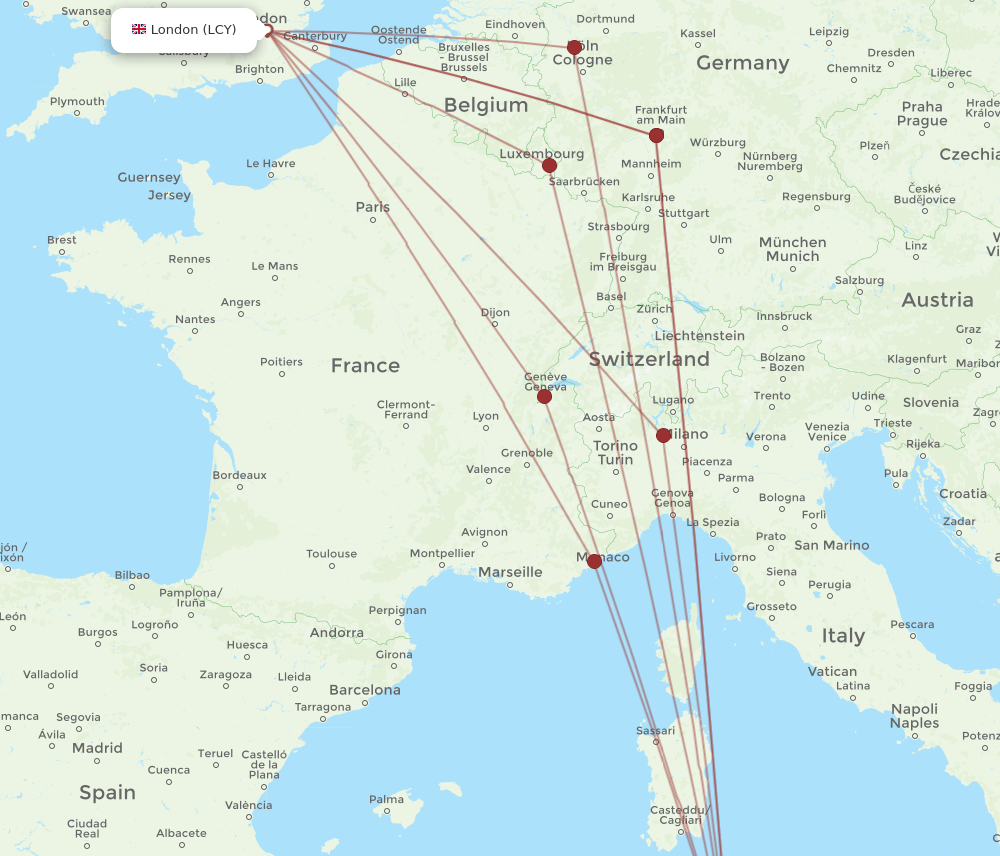 TUN-LCY flight routes