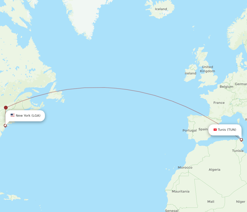 TUN-LGA flight routes