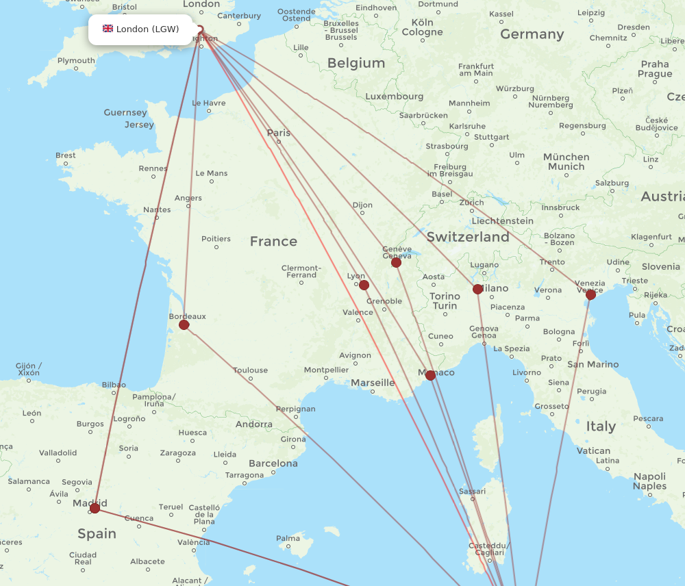 TUN to LGW flights and routes map