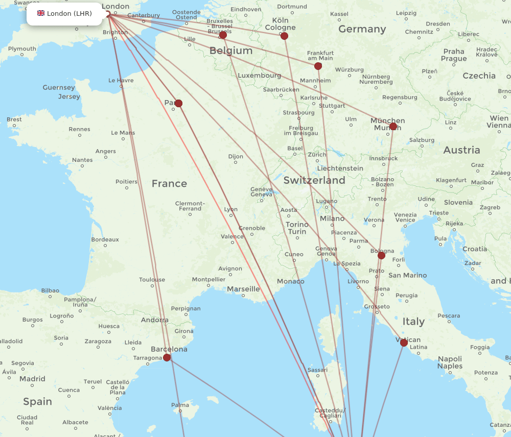 TUN-LHR flight routes