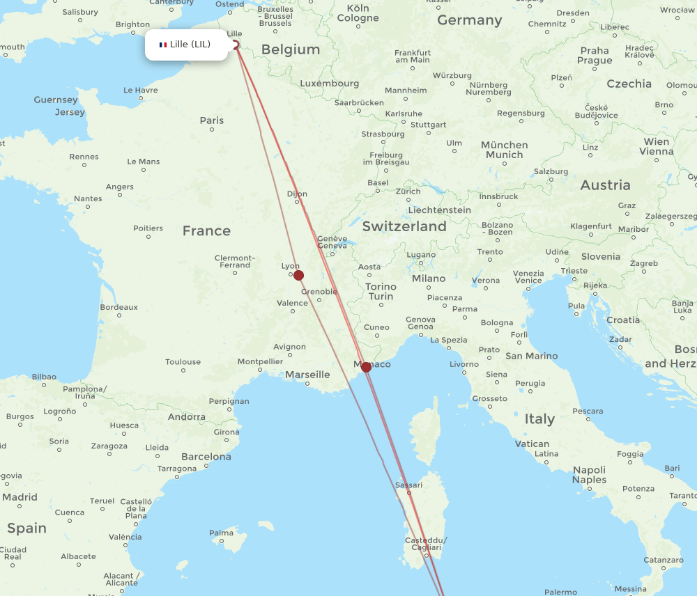 TUN to LIL flights and routes map