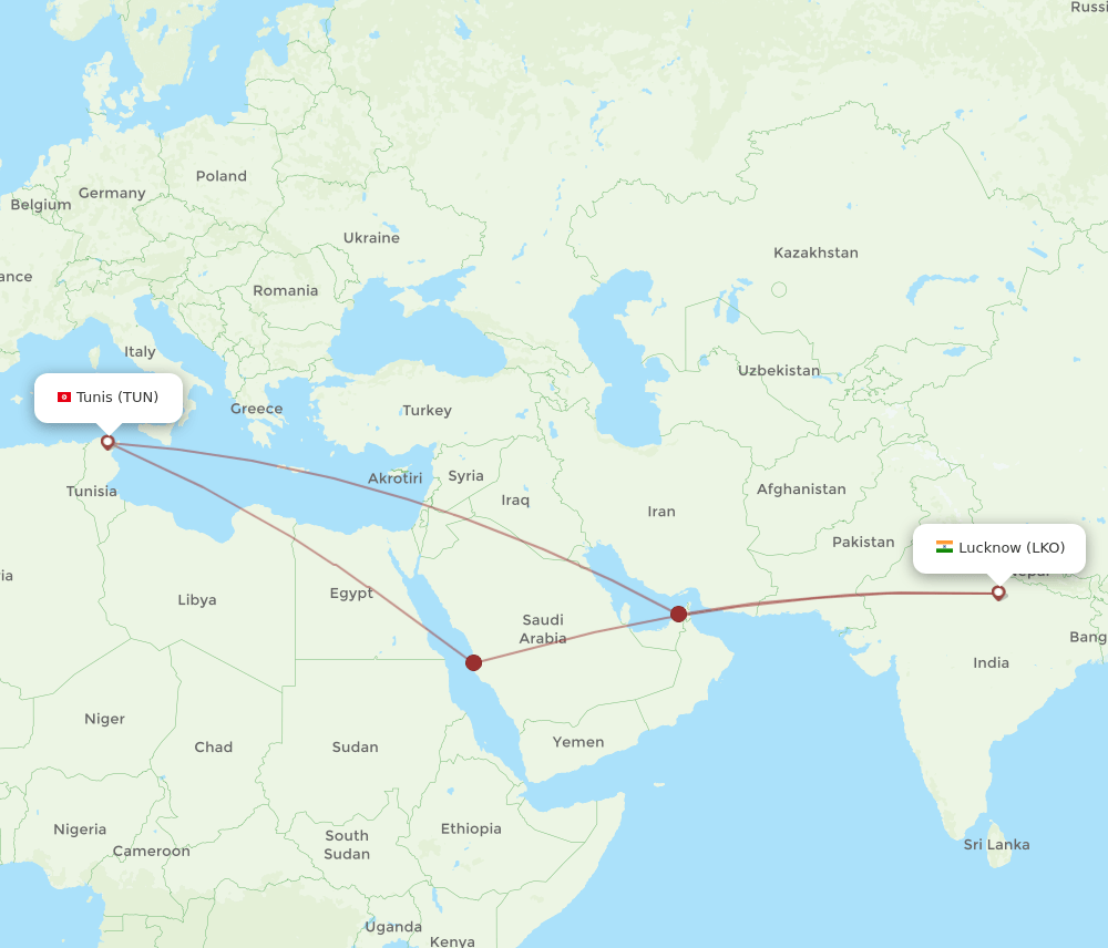 TUN-LKO flight routes