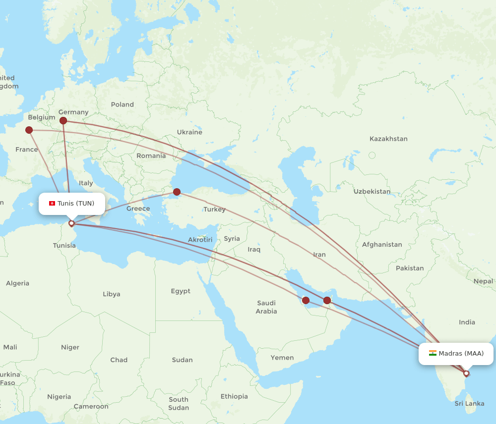 TUN-MAA flight routes