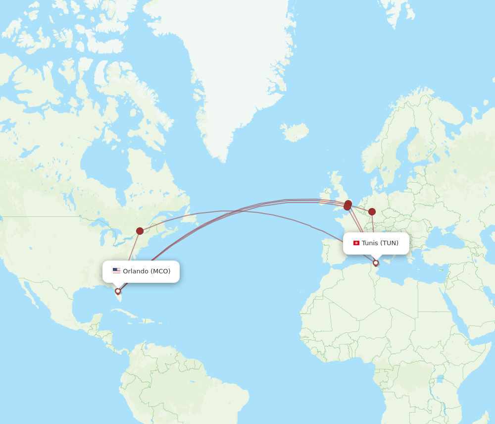 TUN-MCO flight routes