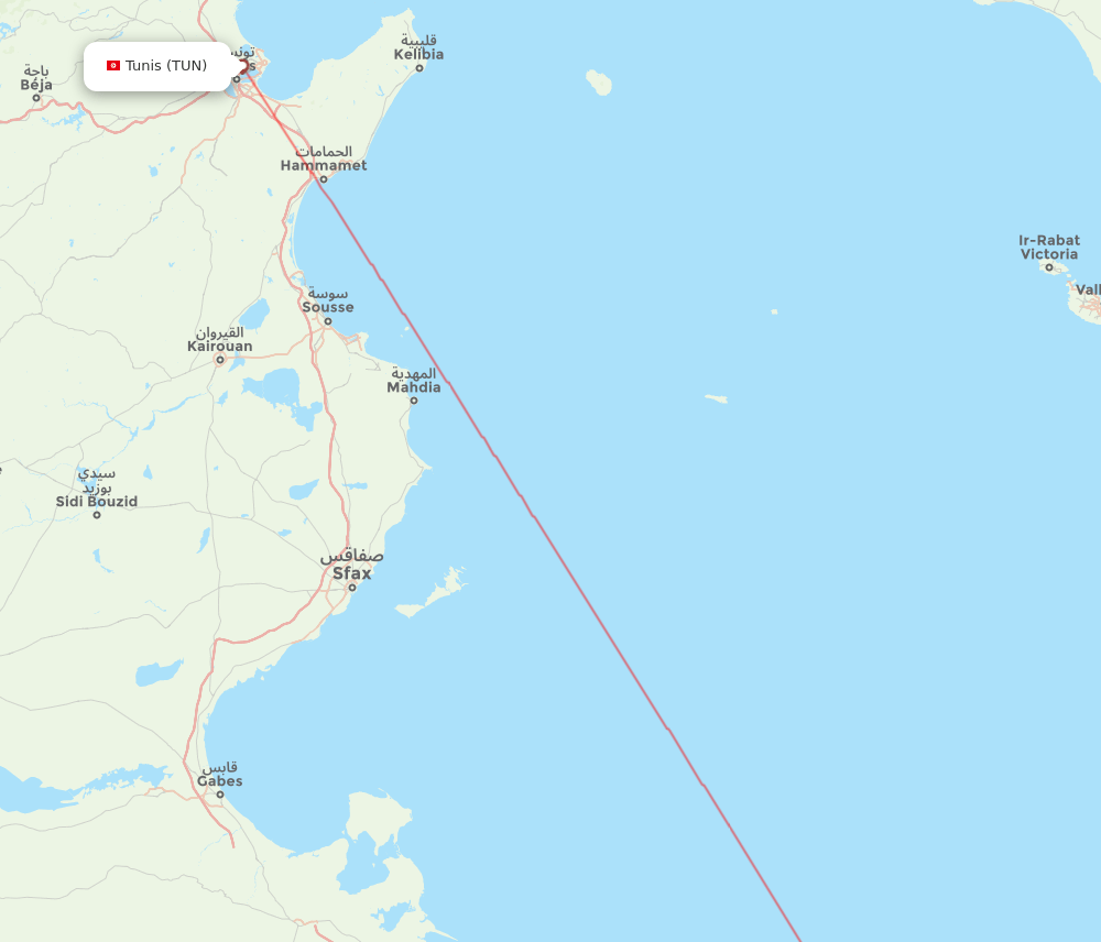 TUN to MJI flights and routes map