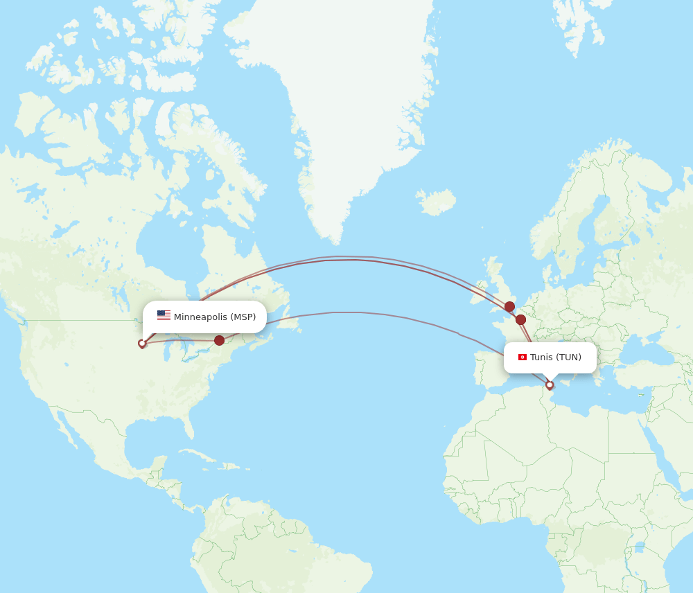 TUN-MSP flight routes
