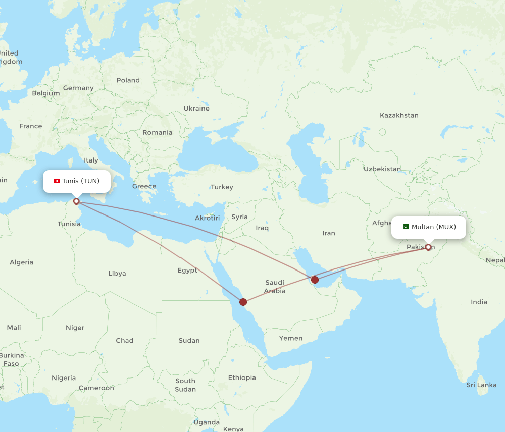 TUN to MUX flights and routes map
