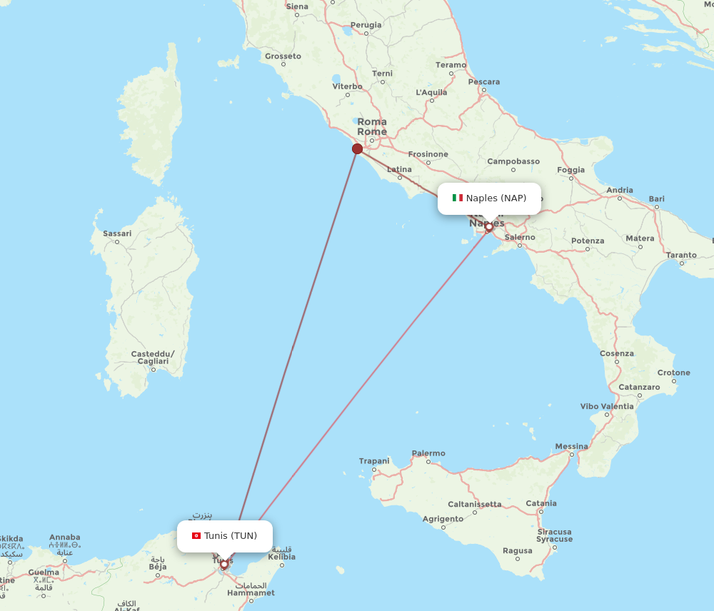 TUN to NAP flights and routes map