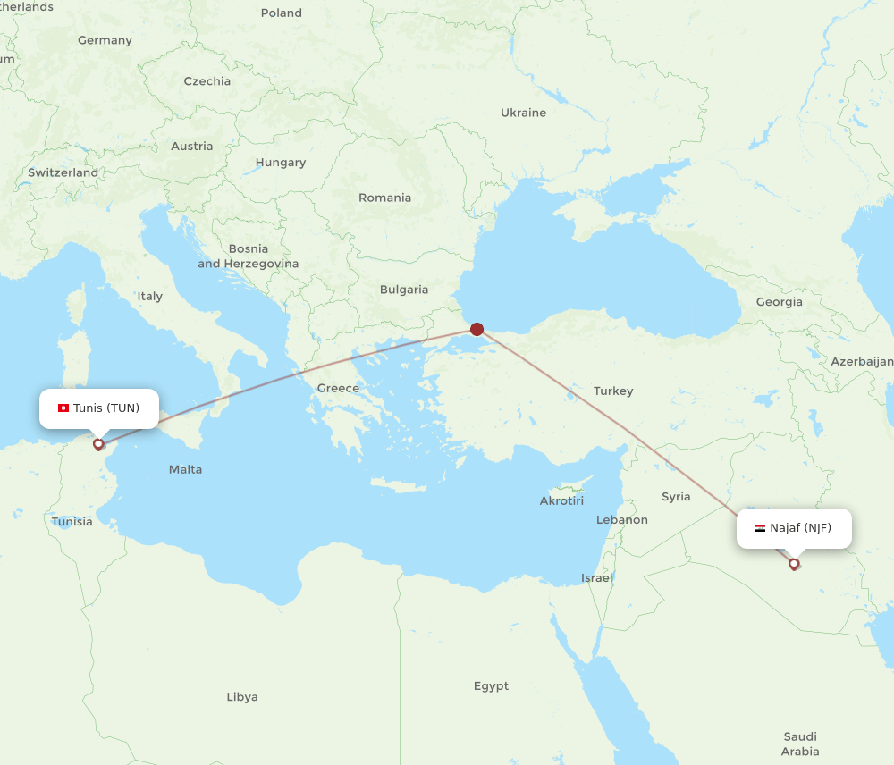 TUN-NJF flight routes