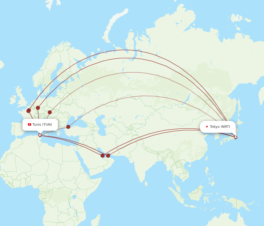 TUN-NRT flight routes