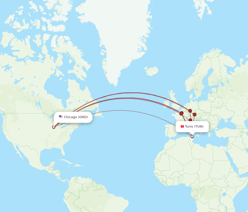 TUN-ORD flight routes
