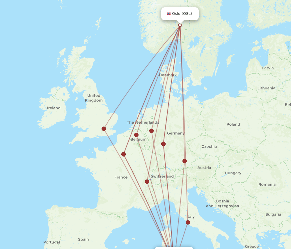 TUN-OSL flight routes