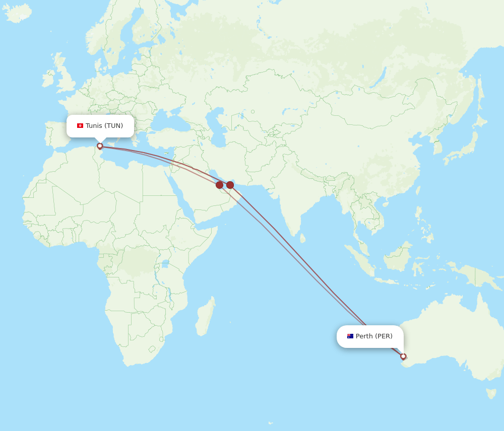 TUN-PER flight routes