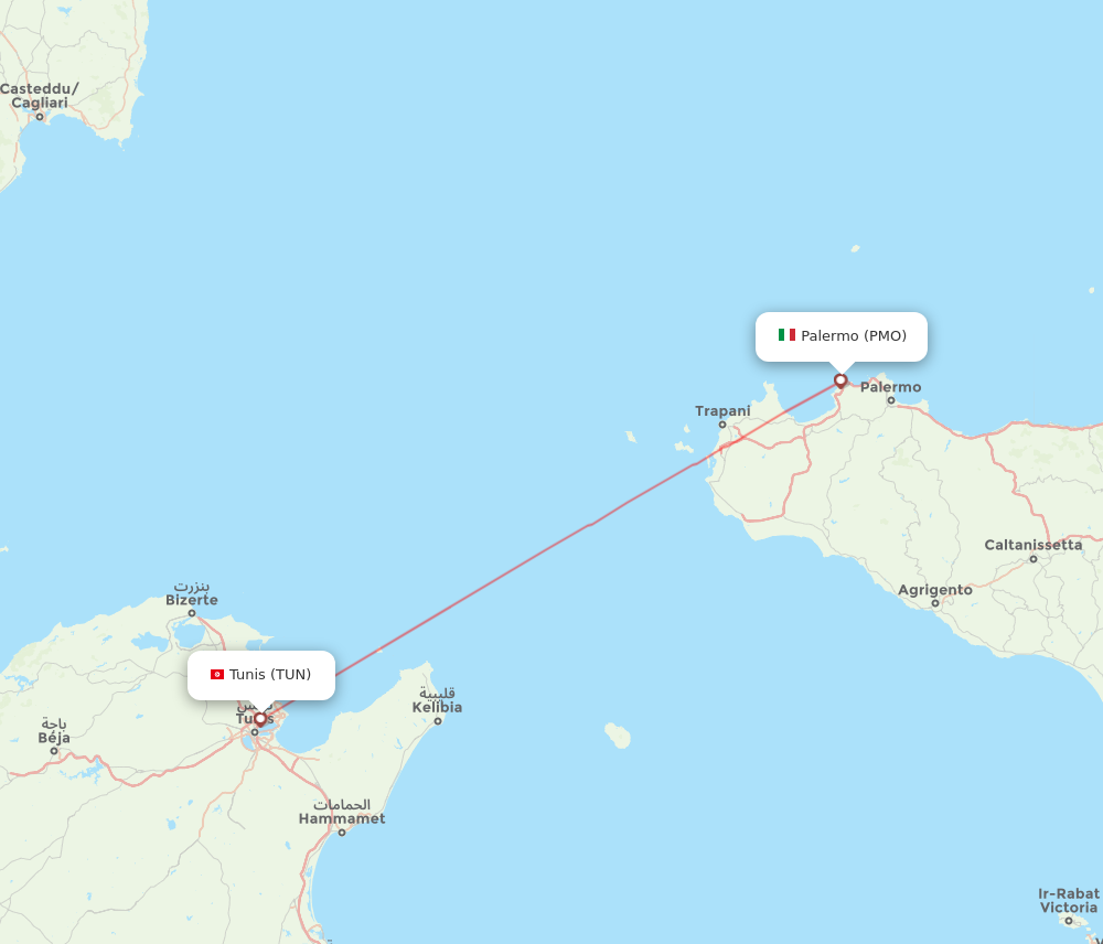 TUN to PMO flights and routes map
