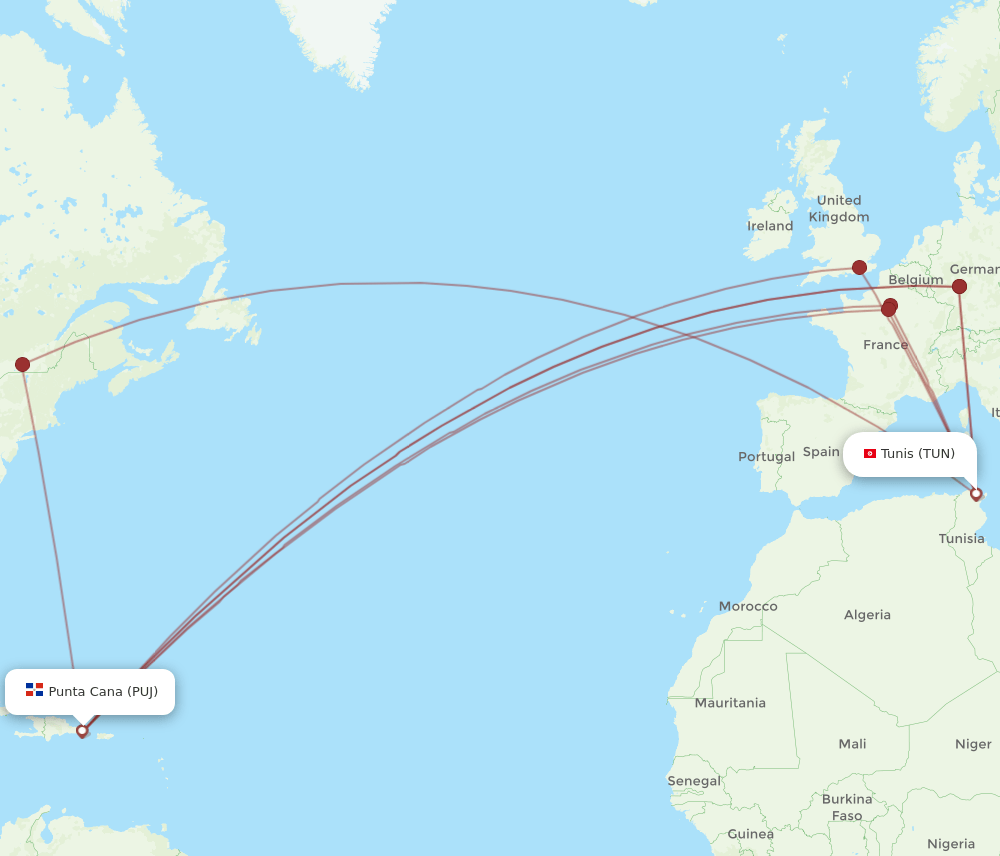 TUN-PUJ flight routes