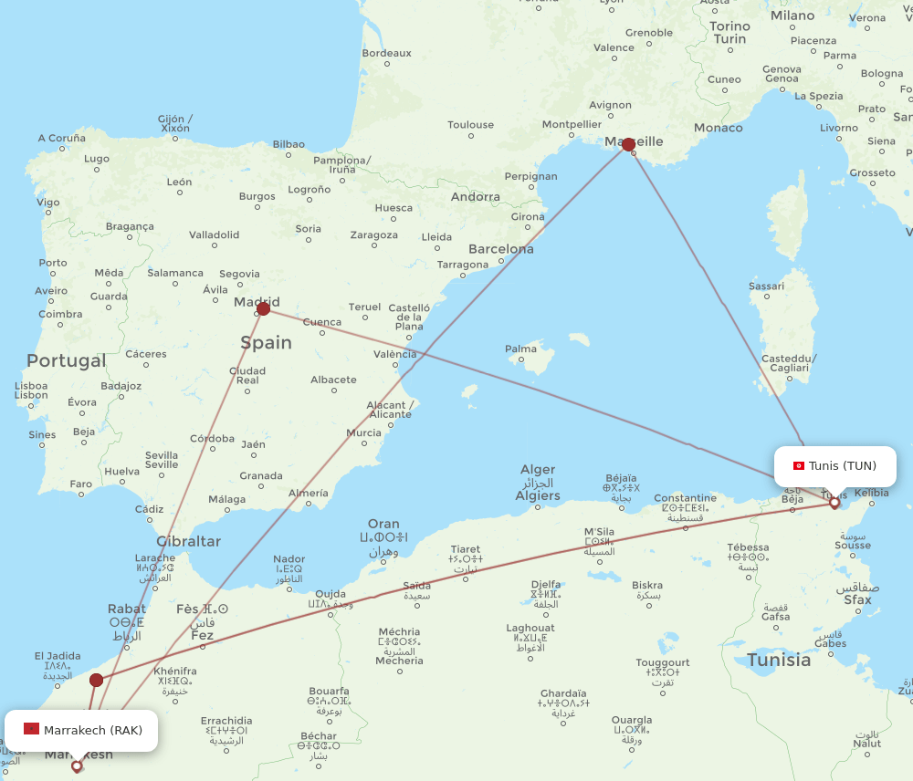 TUN-RAK flight routes