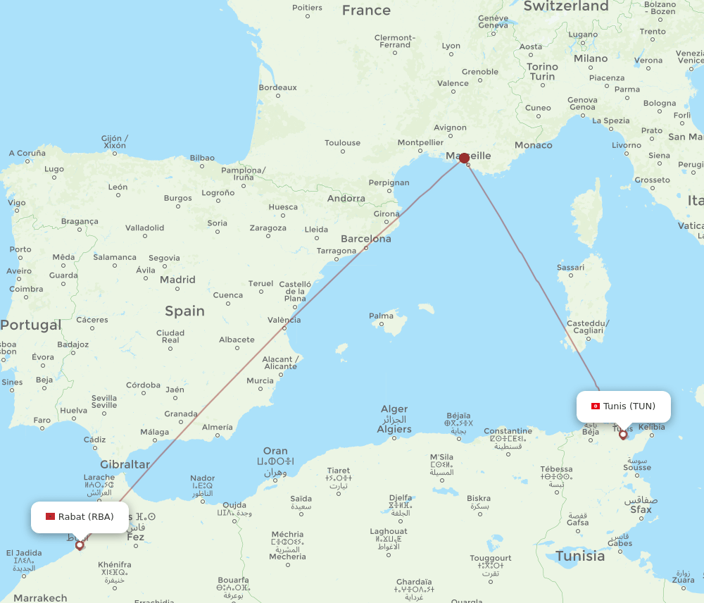 TUN-RBA flight routes