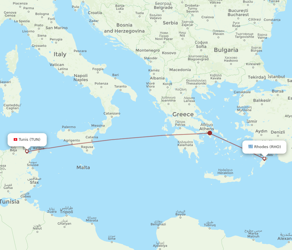 TUN-RHO flight routes