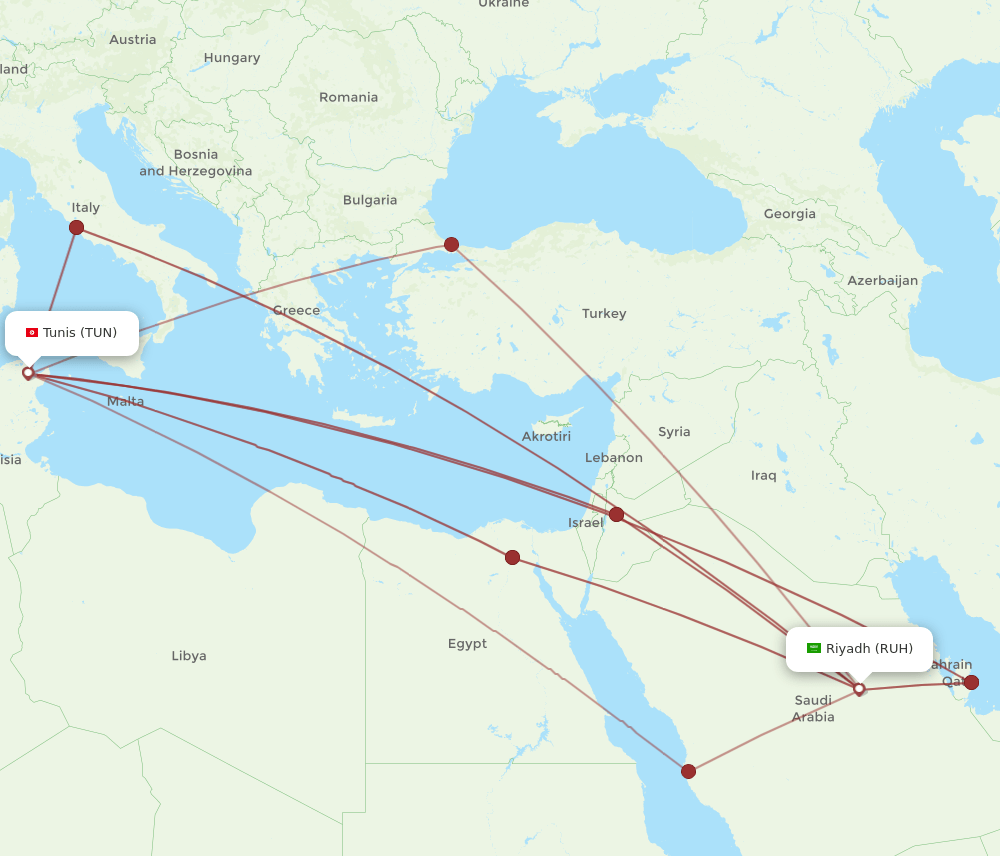 TUN-RUH flight routes