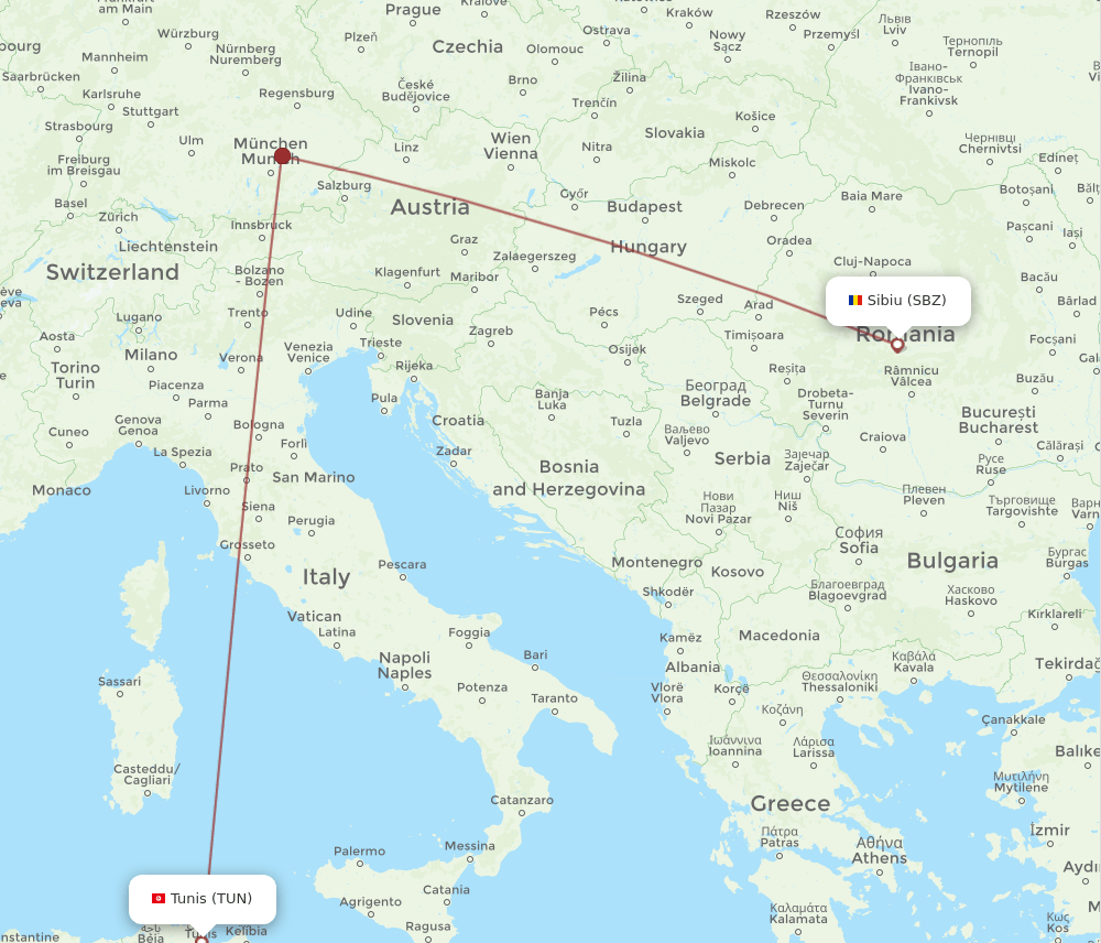 TUN to SBZ flights and routes map