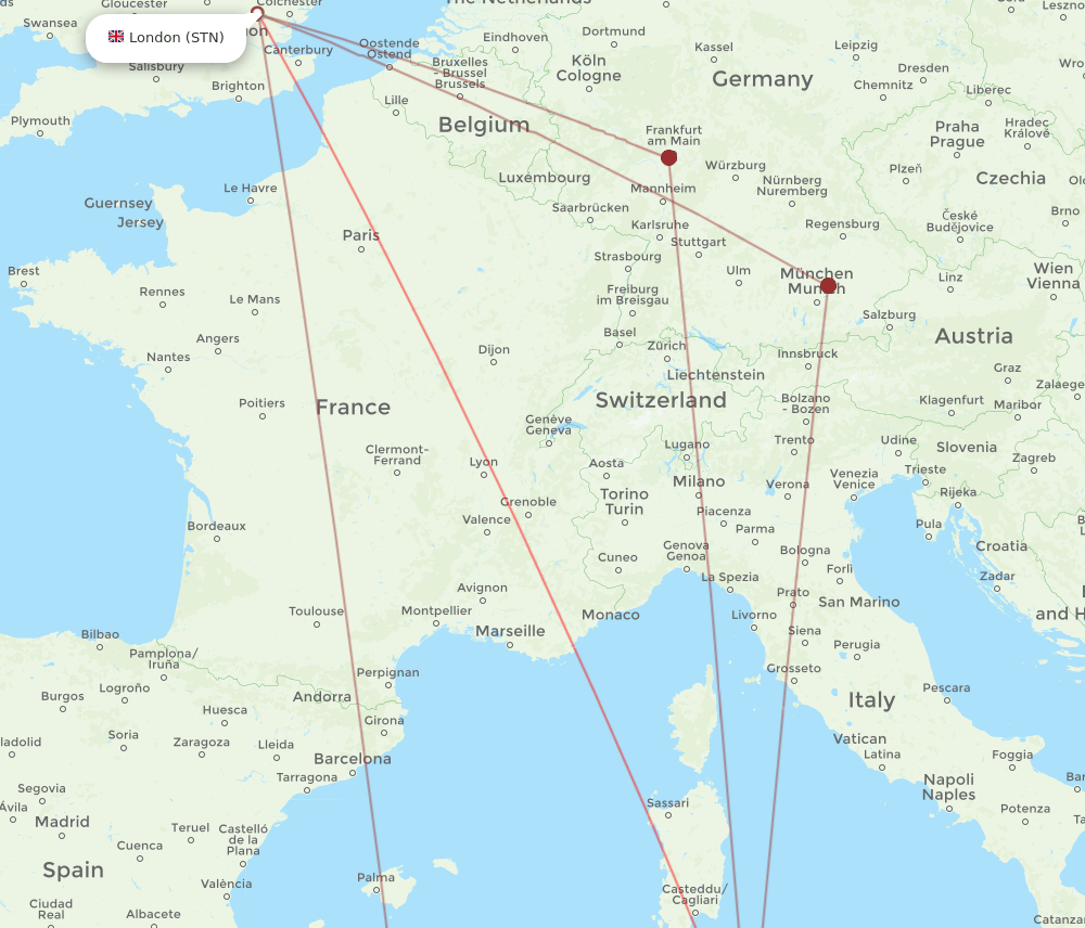TUN-STN flight routes