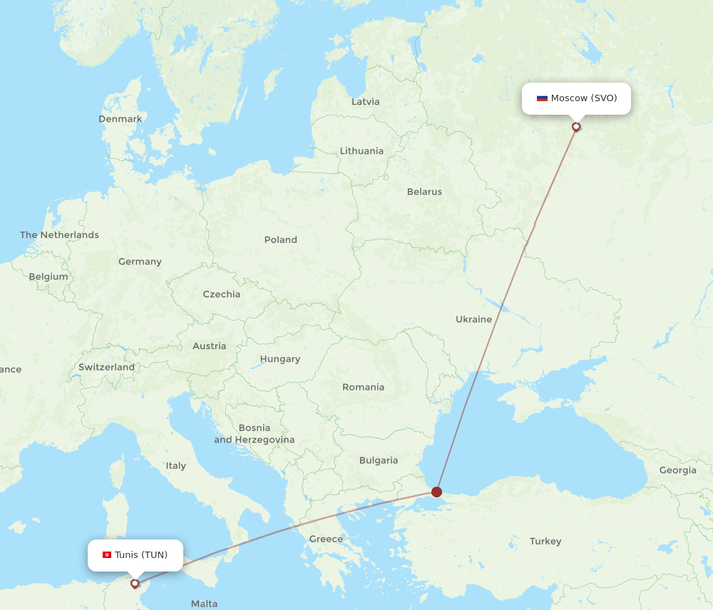 TUN to SVO flights and routes map