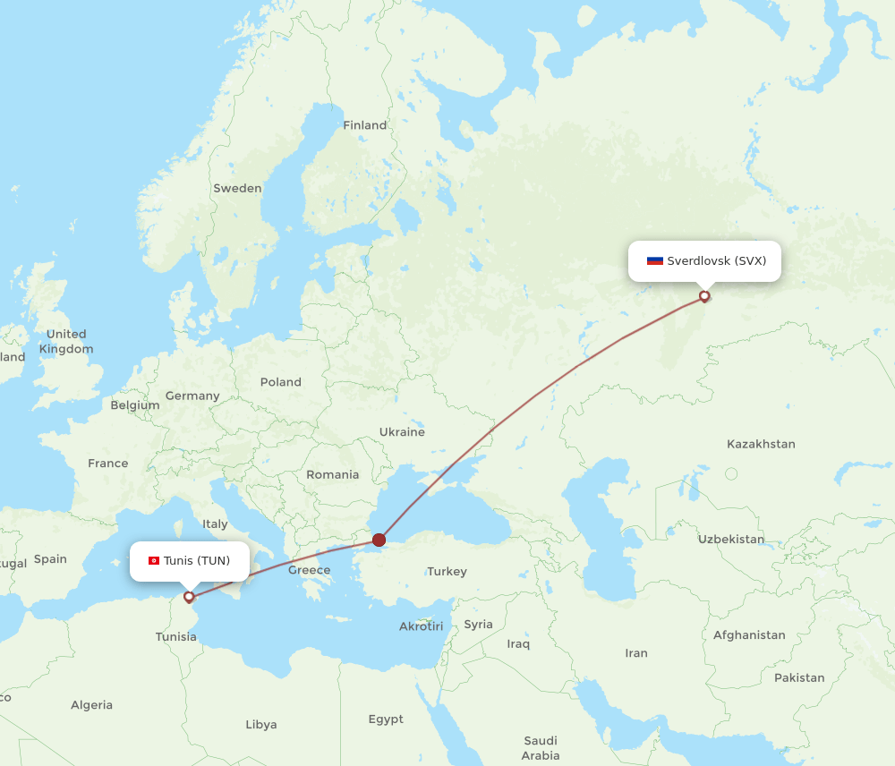TUN to SVX flights and routes map
