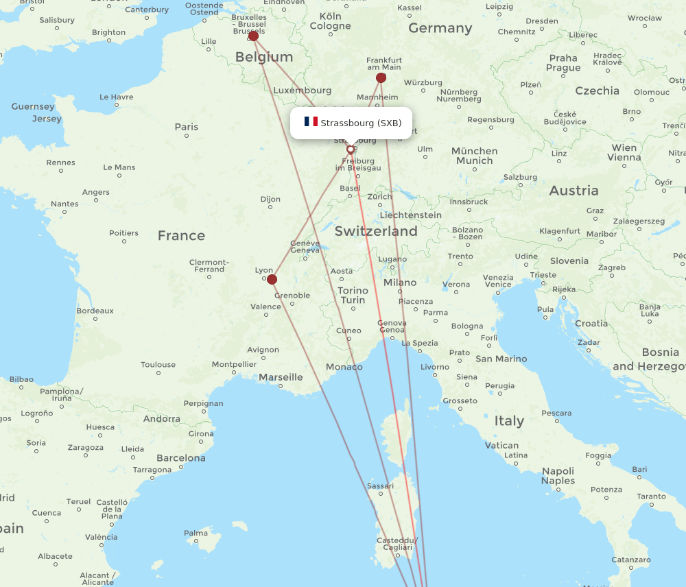 TUN to SXB flights and routes map