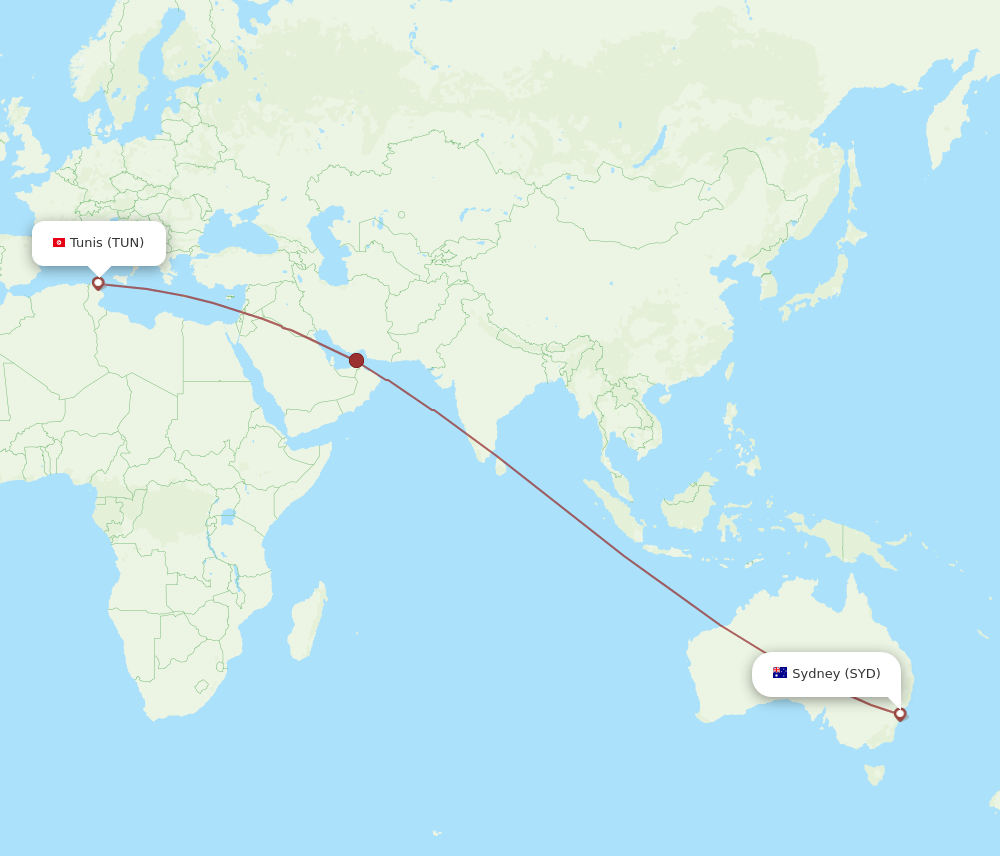 TUN-SYD flight routes