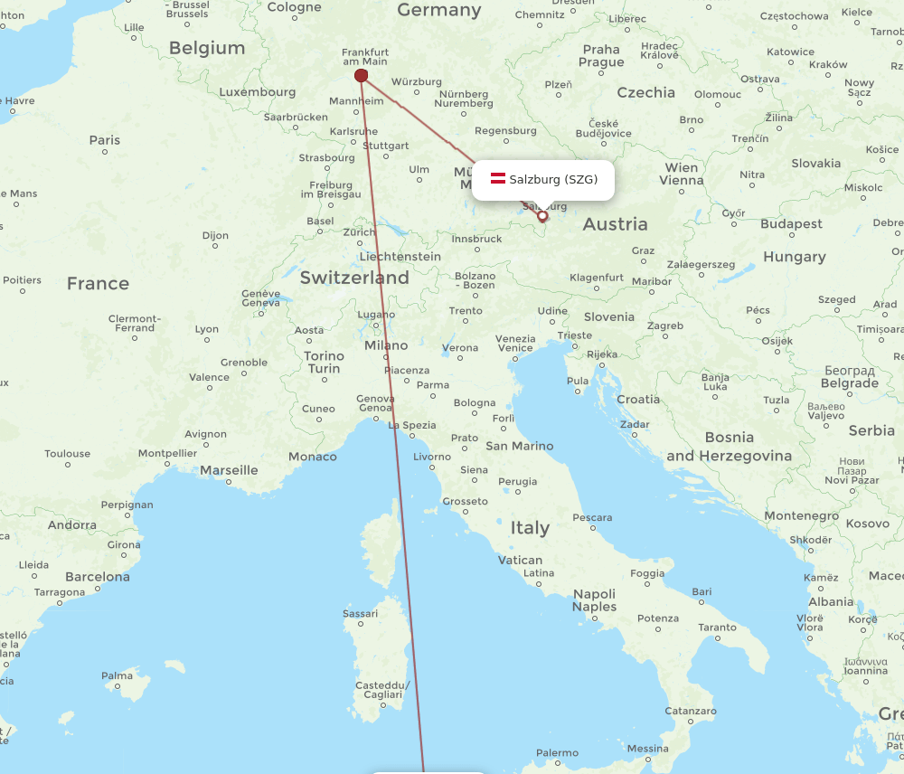 TUN-SZG flight routes