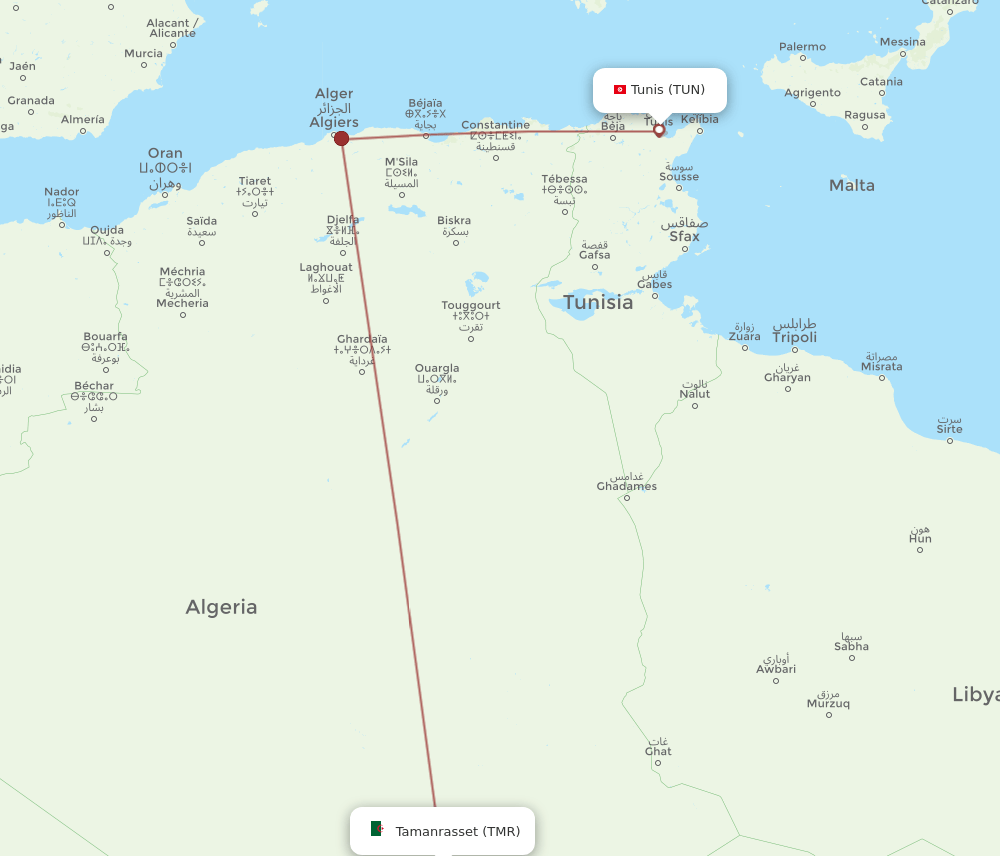 TUN-TMR flight routes