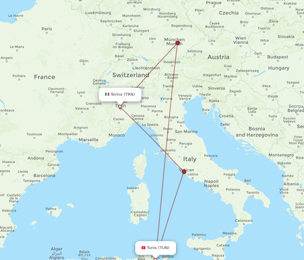TUN-TRN flight routes