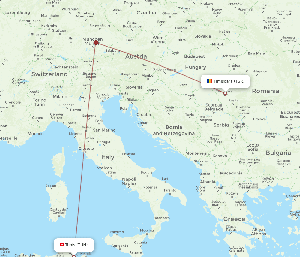 TUN-TSR flight routes